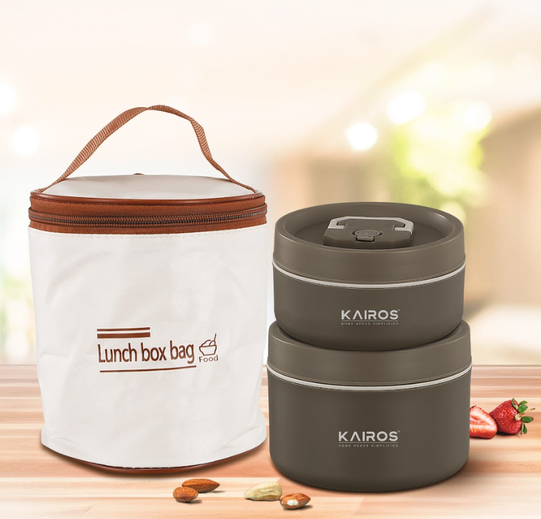 TRIPLE GUARD LUNCH BOX-2 ROUND TIFFIN BOXES WITH LID 1 INSULATED BAG