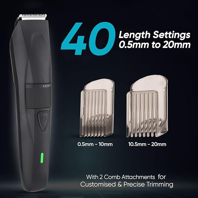 Instaplay Trimmer for Men with 90 Mins Runtime, Stainless Steel Blades & 40 Length Settings, 2 Comb Attachment, Cord and Cordles