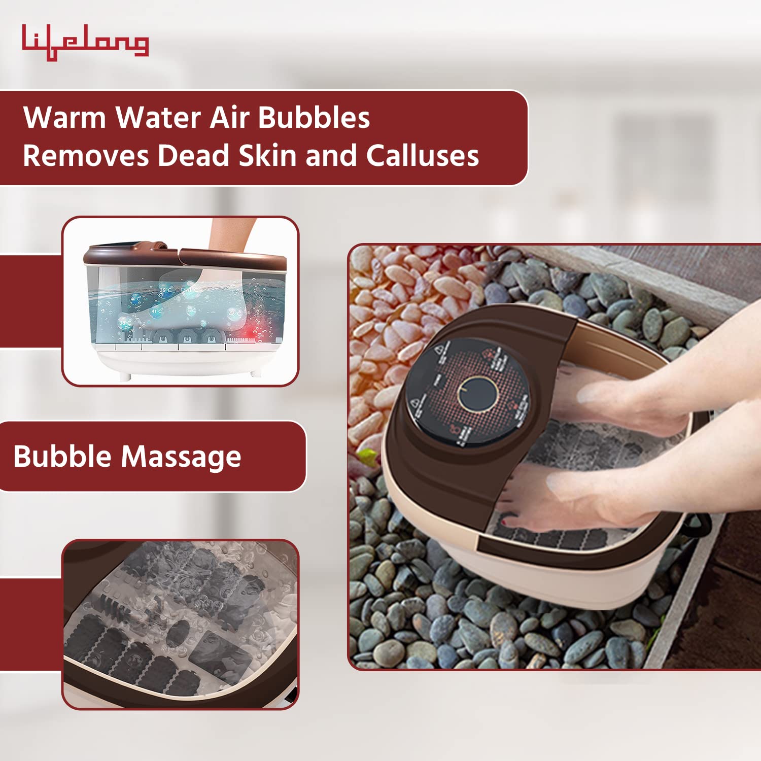 Lifelong LLM405 Foot Spa Massager with Manual Rollers, Digital Panel.