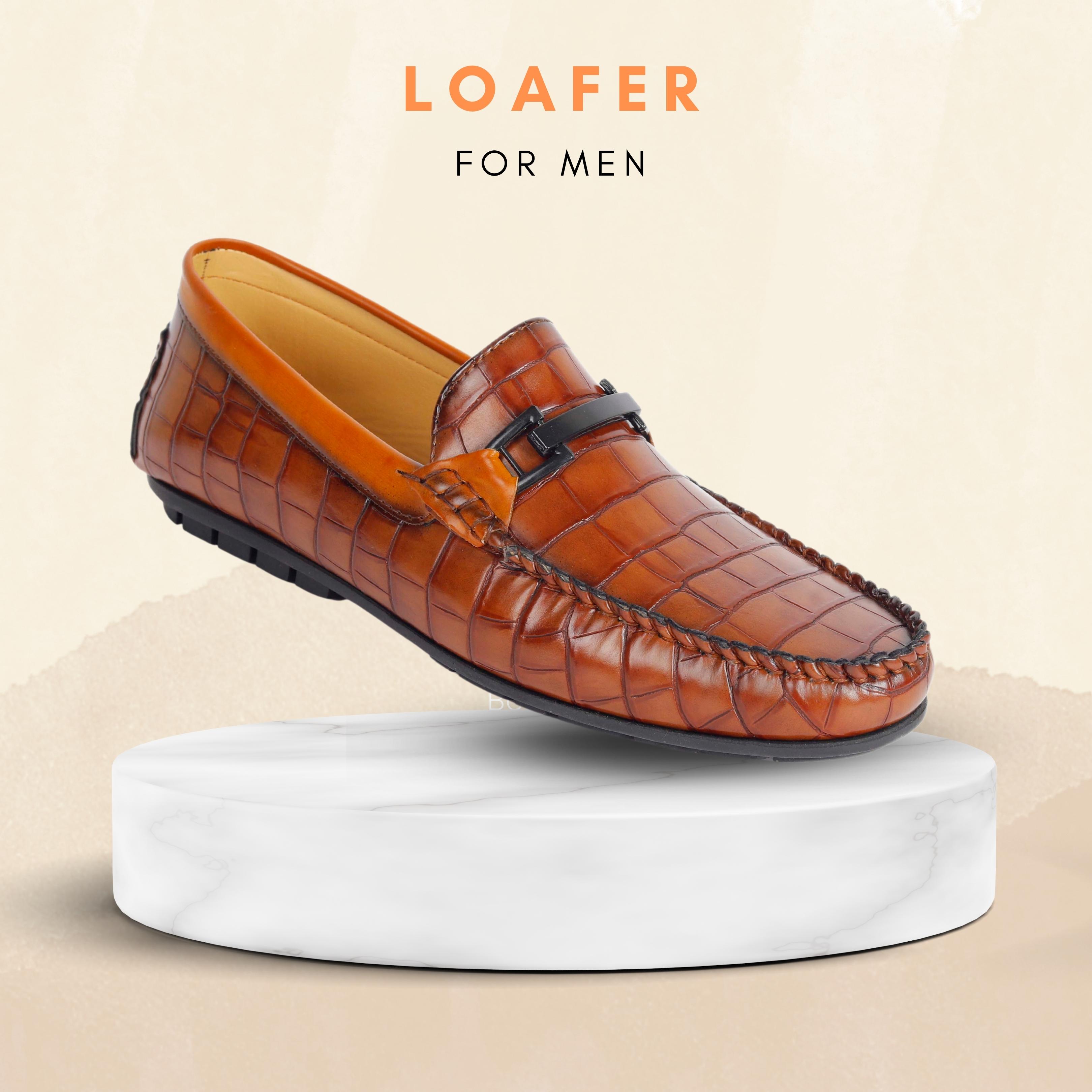 Kavsun Premium Loafers For Men Tan Croc Pattern (KV2090)