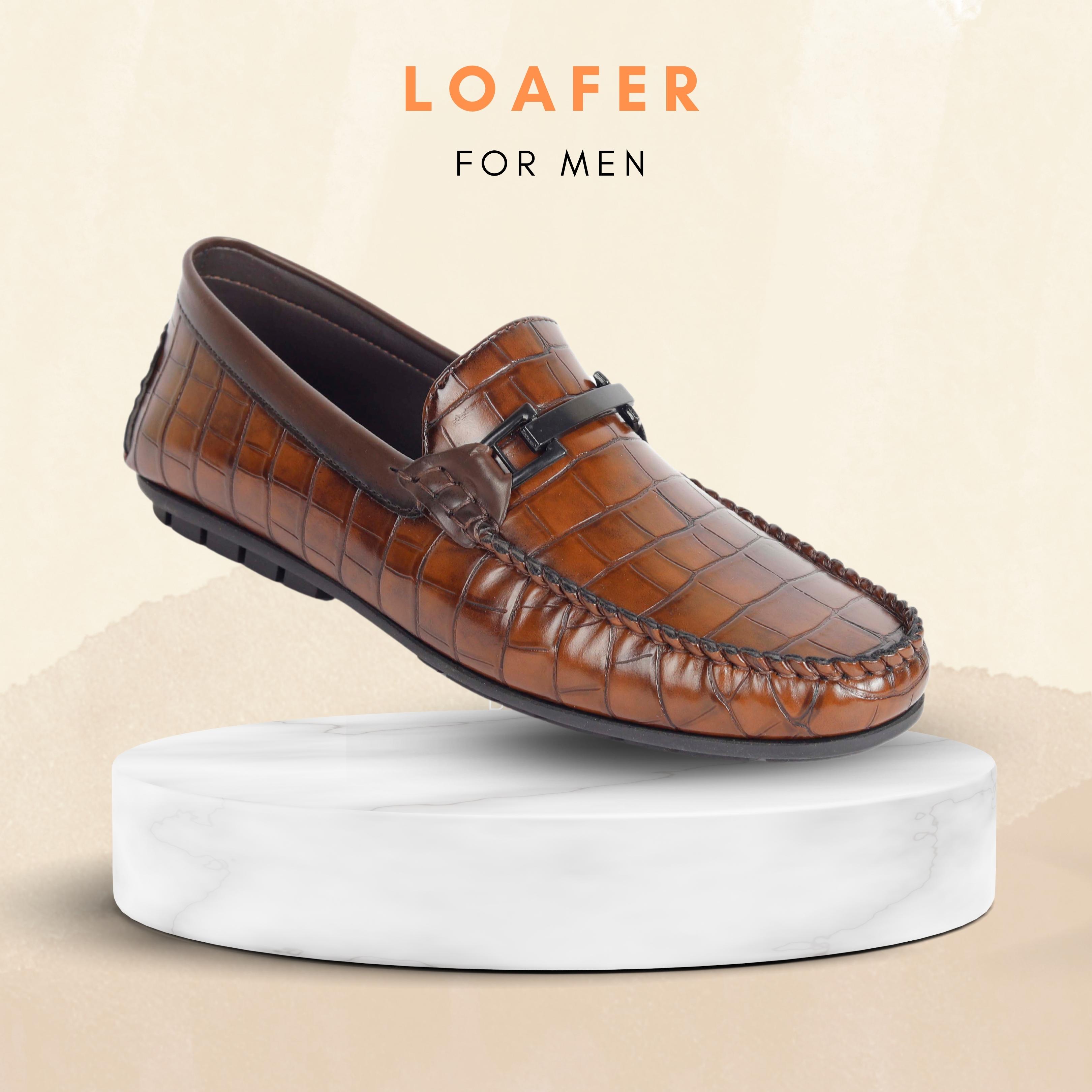 Kavsun Premium Loafers For Men Brown Croc Pattern (KV2091)