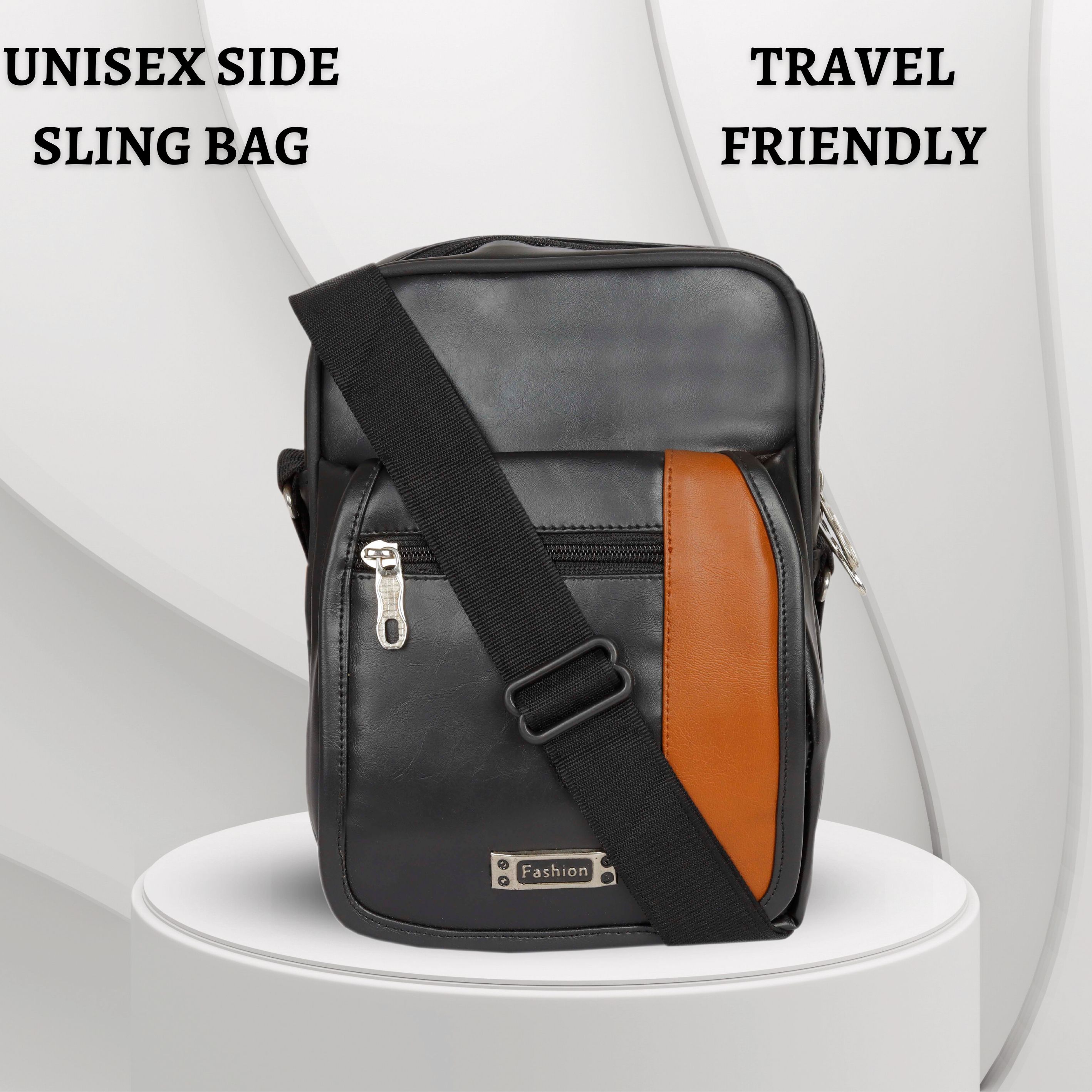 KAVSUN Black Unisex Travel Sling Bag (KVBAG-002)