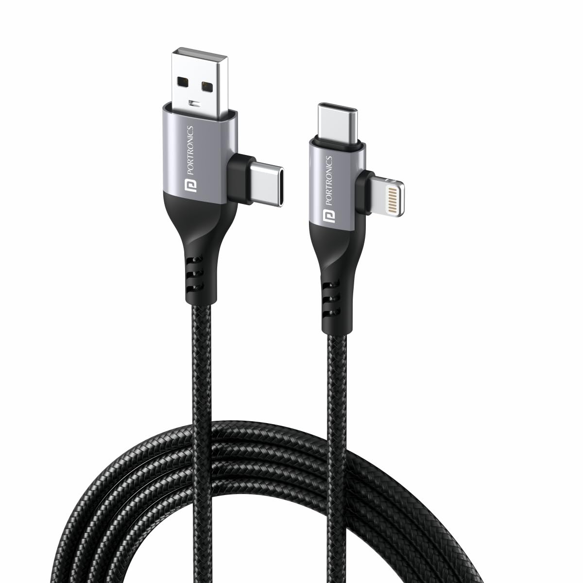 Portronics(POR 1978)Konnect 4 IN 1 Multi Functional Charging Cable with Type C to Type C, Type C to