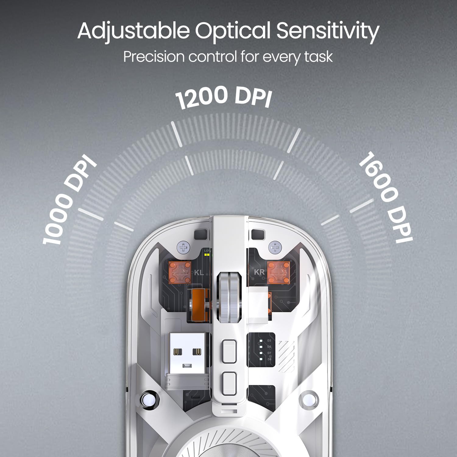 Portronics(POR 2151)Toad 8 Transparent Wireless BT Mouse with Dual Wireless (BT + 2.4 GHz), Rechargeable Battery, Noise-Free Cli