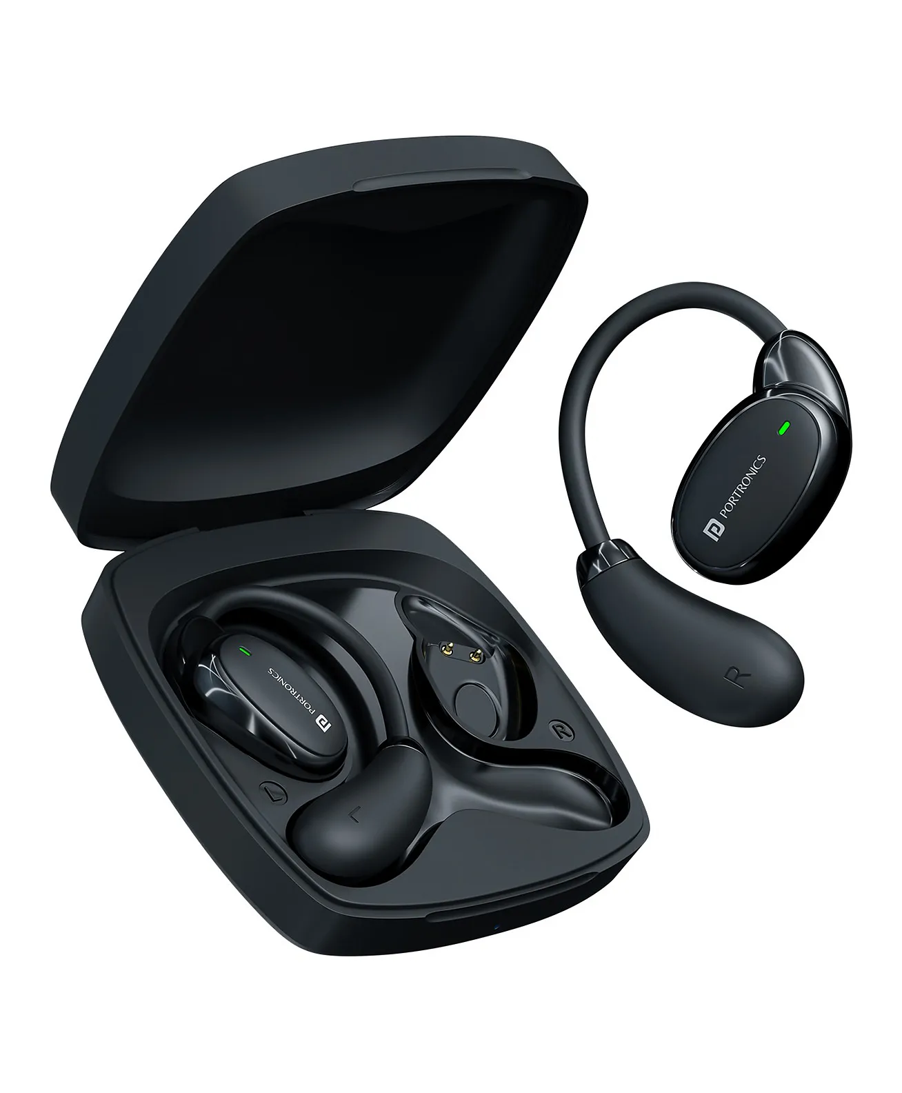 Portronics(POR 2750)Harmonics Twins 31 Over Ear OWS Smart Wireless Earbuds with HD Mic, Secure & Flexible Earhook, Touch Control