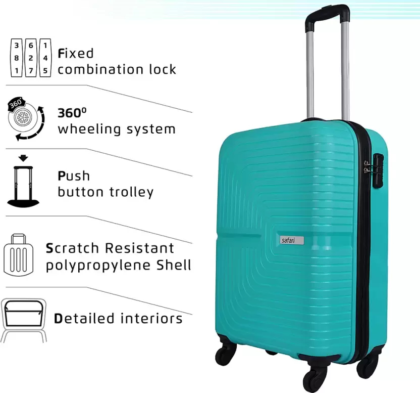 Safari Small Cabin Suitcase 4 Wheels - Eclipse 55   Colour-(teal) Size 