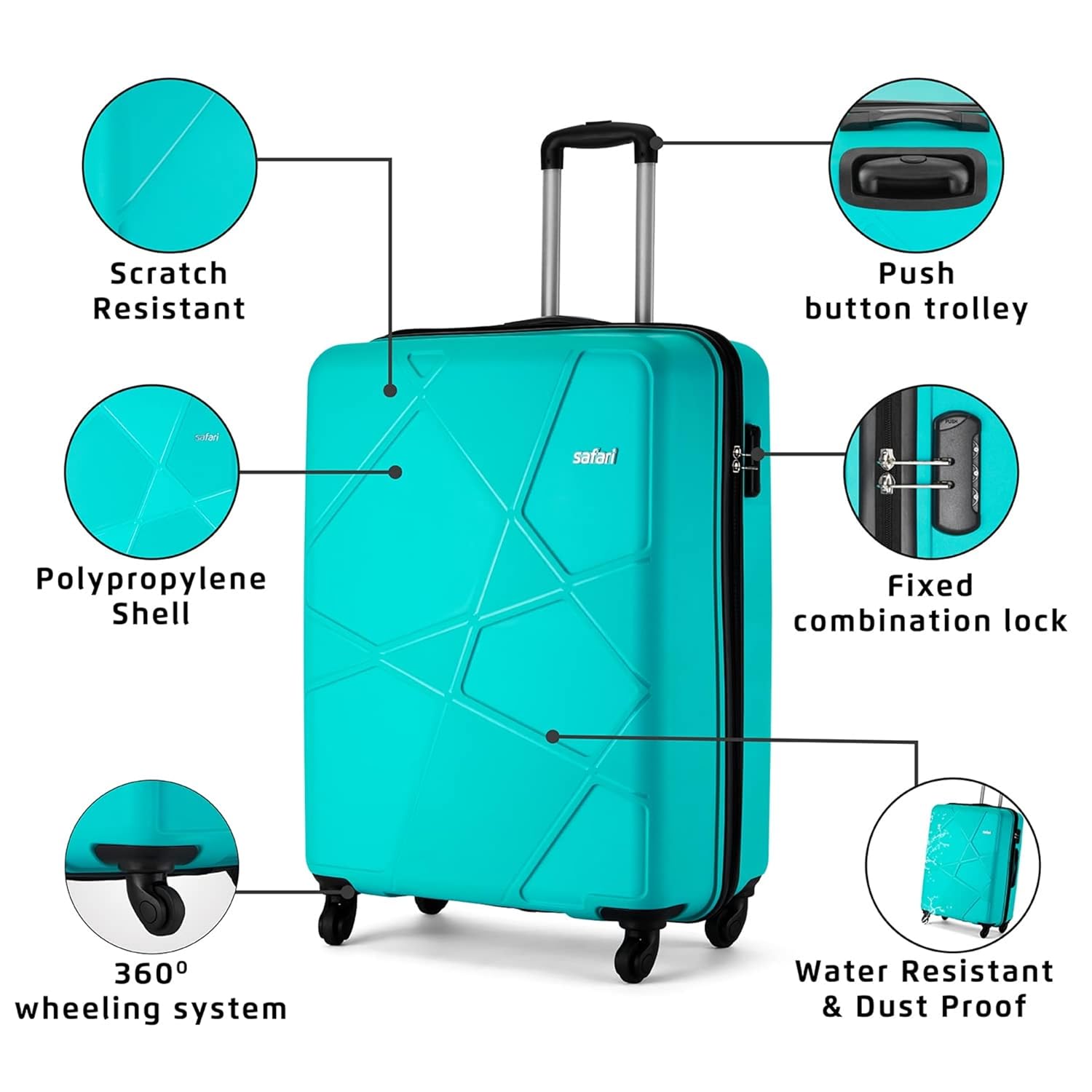 Safari Pentagon Cabin Polypropylene Hard Sided 4 Wheels 360 Degree Wheeling System Luggage/Speed_Wheel Suitcase/Trolley Bag, Cya