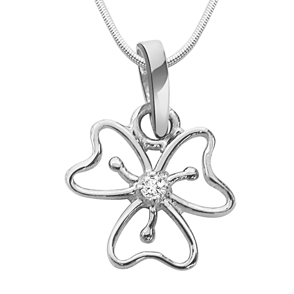 Floral Fusion - Diamond & Silver Pendant with Silver Finished Chain