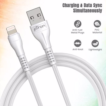 pTron Solero i241 USB to iOS 2.4A Fast Charging USB Cable, Made in India, 480Mbps Data Transfer Spee