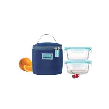 Glass Dual Lunch Box With Bag