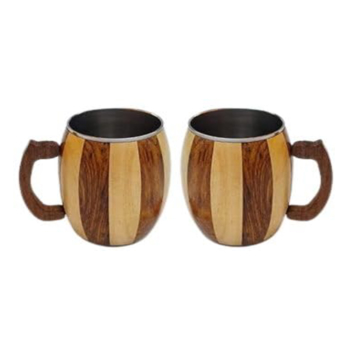 WOODEN STEEL INNER COFFEE MUG DUBBLE COLOUR-SET OF 2