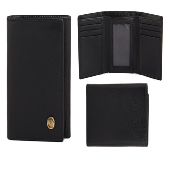 D&D Tri Fold Slim & Light Weight Black Leather Men Wallet (8051)