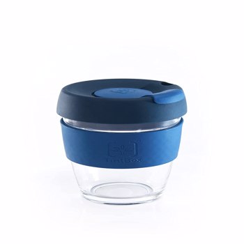Tintbox  Borosilicate Glass Brew Cup With Silicone Grip & Lid  Dashing Blue