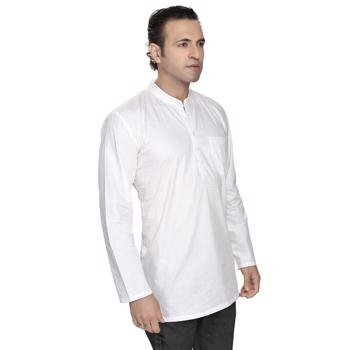 Arch Elements White Cotton Blended Short Kurta With Patti Lace