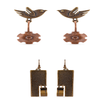 Qstreet Matte Finish Vintage Bird Shaped Earring And Qstreet Rectangle Shape Filigree Design Earring