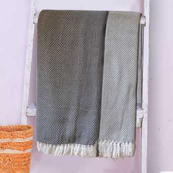 Lushhome Dobby Checks Bath Towel With Fringes (Pack Of 2)  Grey + Light Grey
