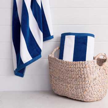 Lushhome Cabana Striped Terry Bath Towel (Single Pc)  Royal Blue & White