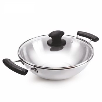 Alda Triply Bueno Stainless Steel Wok With Glass Lid 22 Cm, 2.2 Ltr