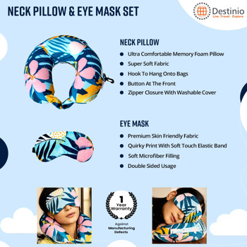 Destinio Neck Pillow N Eye Mask Set (Printed Floral)