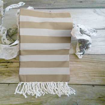 Lushhome Fouta Bath Towel With Fringes On 2 Sides (Single Pc) Beige + Biscuit
