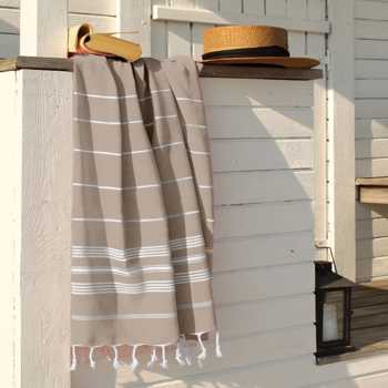 Lushhome Fouta Bath Towel With Fringes On 2 Sides (Single Pc)  Biscuit  (AA-PCFOULAU1005)