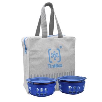 Tintbox Borosilicate Glass Lunch Box-Set Of 2- With Canvas Carry Bag-Oasis Blue