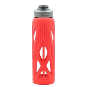 Tintbox Borosilicate Glass Water Bottle With Silicone Sleeve, Energy Red