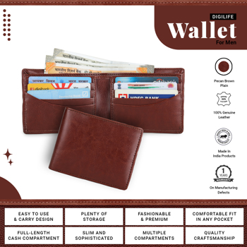 Digilife Pecan Brown Synthetic Leather Wallet For Men