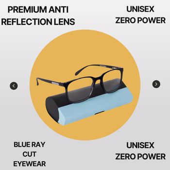 BM Optical Black Unisex Blue Ray Cut Spectacles Zero Power - (BLR04)