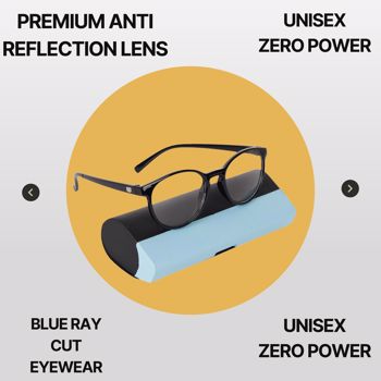 BM Optical Unisex Round Oval Blue Ray Cut Spectacles Zero Power - (BLR06)