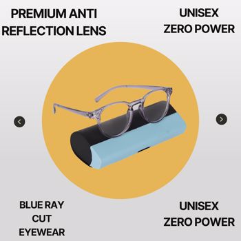 BM Optical Unisex Grey Round Oval Blue Ray Cut Spectacles Zero Power - (BLR08)