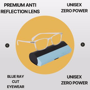 BM Optical Unisex Trasparent Square Blue Ray Cut Spectacles Zero Power - (BLR10)