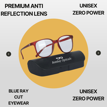 BM Optical Blueraycut Unisex Zero Power Spectacles-Red (BLR11)