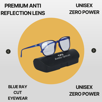 BM Optical Blueraycut Unisex Zero Power Spectacles-Blue (BLR12)