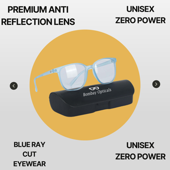 BM Optical Blueraycut Unisex Zero Power Spectacles-Sky Blue (BLR13)