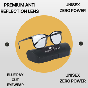 BM Optical Blueraycut Unisex Zero Power Spectacles-Black (BLR15)