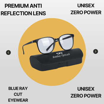 BM Optical Blueraycut Unisex Zero Power Spectacles-Matte Black (BLR16)