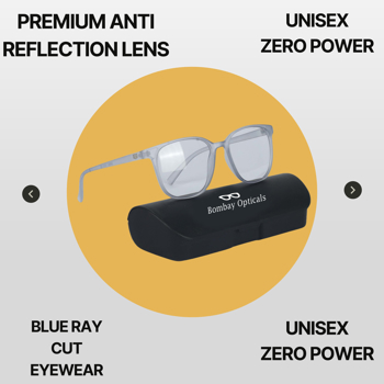 BM Optical Blueraycut Unisex Zero Power Spectacles-Grey (BLR17)