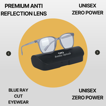 BM Optical Blueraycut Unisex Zero Power Spectacles-Drak Grey (BLR18)