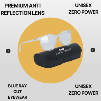 BM Optical Blueraycut Unisex Zero Power Spectacles-White (BLR19)