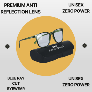 BM Optical Blueraycut Unisex Zero Power Spectacles-Green (BLR20)