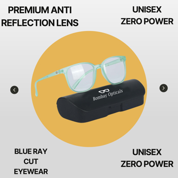BM Optical Blueraycut Unisex Zero Power Spectacles-Light Green (BLR21)