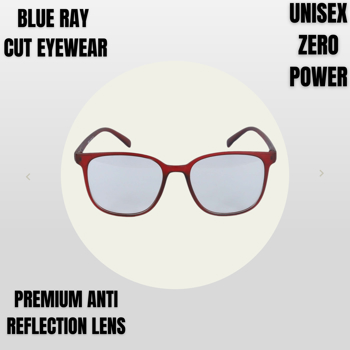 BM Optical Blueraycut Unisex Zero Power Spectacles-Red