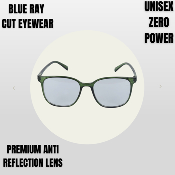 BM Optical Blueraycut Unisex Zero Power Spectacles-Green