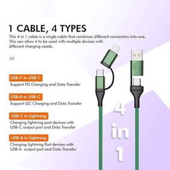 INSTAPLAY JKX-B77 60W USB 4 in 1 Type C to Type C Fast Charging/Data Cable, Switch -Green