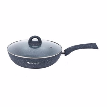 Wonderchef Granite Aluminium Non-Stick Wok with Glass Lid, 24cm