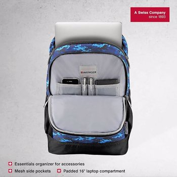 Wenger, Quadma ML, 16 Laptop Backpack, Blue Camo ( R )