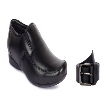 Kavsun Black Leather Slip On Shoe And Black Leather Belt
