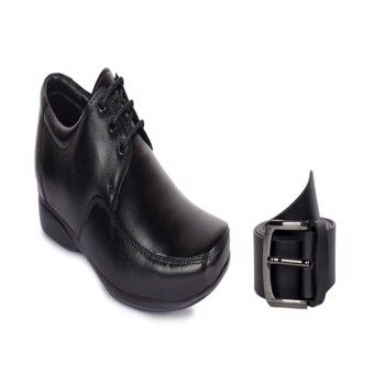 Kavsun Black Leather Lace Up Shoe And Black Leather Belt