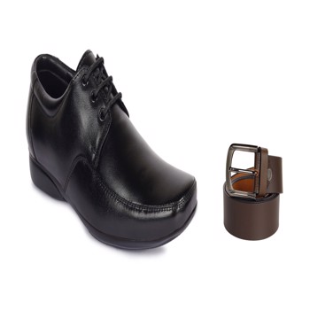 Kavsun Black Leather Lace Up Shoe And Brown Leather Belt